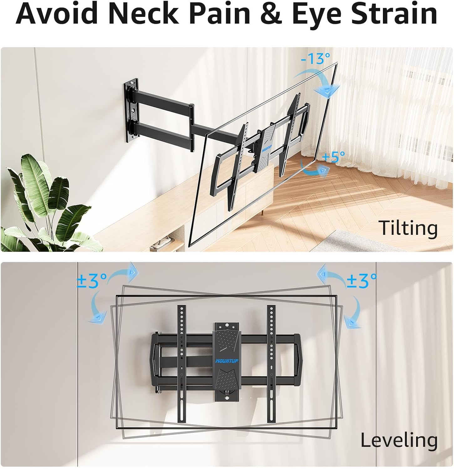 Full Motion Long Arm Corner TV Wall Mount For 32"-75" TVs MU0076