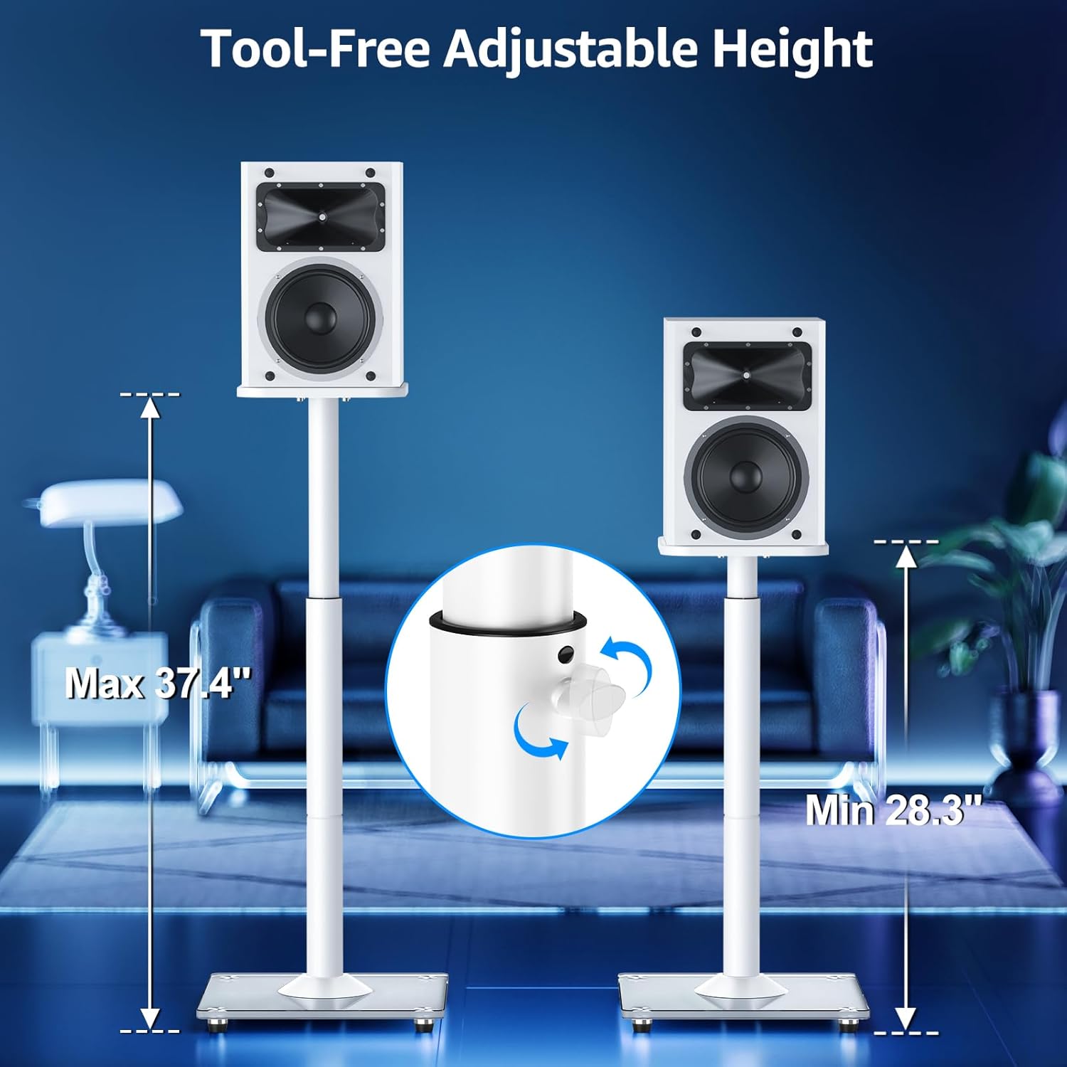 MOUNTUP Universal 28.3" to 37.4" Height Adjustable Floor Speaker Stands MU9132W-L