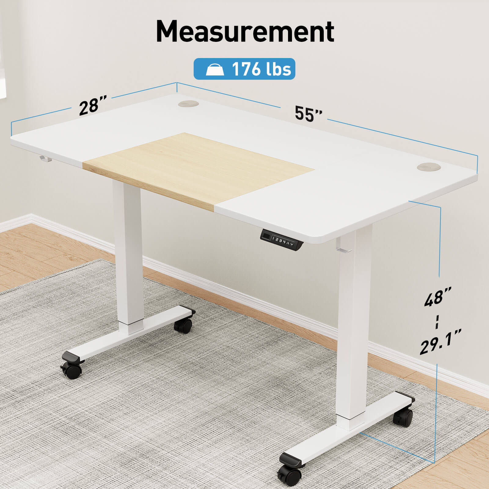 Electric Height Adjustable Standing Desk - White & Oak