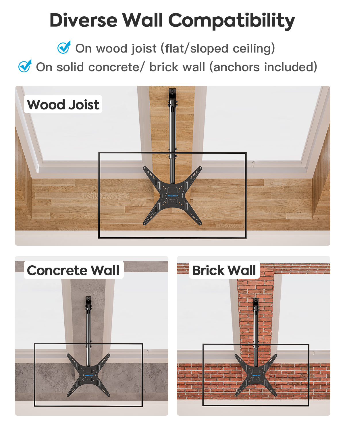 MOUNTUP Outdoor Ceiling TV Mount for 26"-65" TVs, Waterproof & Rustproof Outside Ceiling Mount with Stainless Steel Hardware, Heavy Duty 99lbs Full Motion Bracket for Patio/Gazebo, Max VESA 400x400m