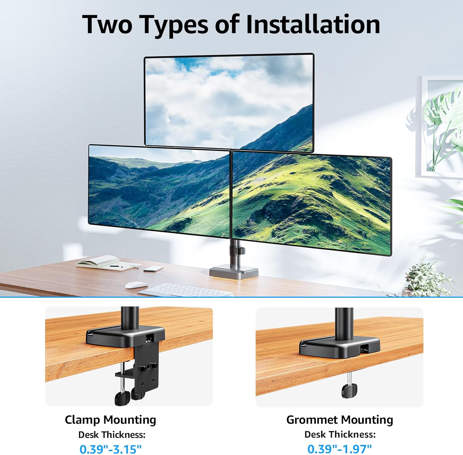 Full Motion Triple Monitor Desk Mount for Max 32'' Monitors MU6013A