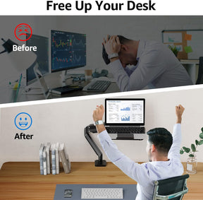 MOUNTUP Laptop Stand for Desk, 2-in-1 Monitor Mount with Laptop Tray Holds up to 19.8lbs, Adjustable Laptops Arm Mount for Max 17" Notebook & 32" Monitor, Laptops Desk Arm with Clamp/Grommet