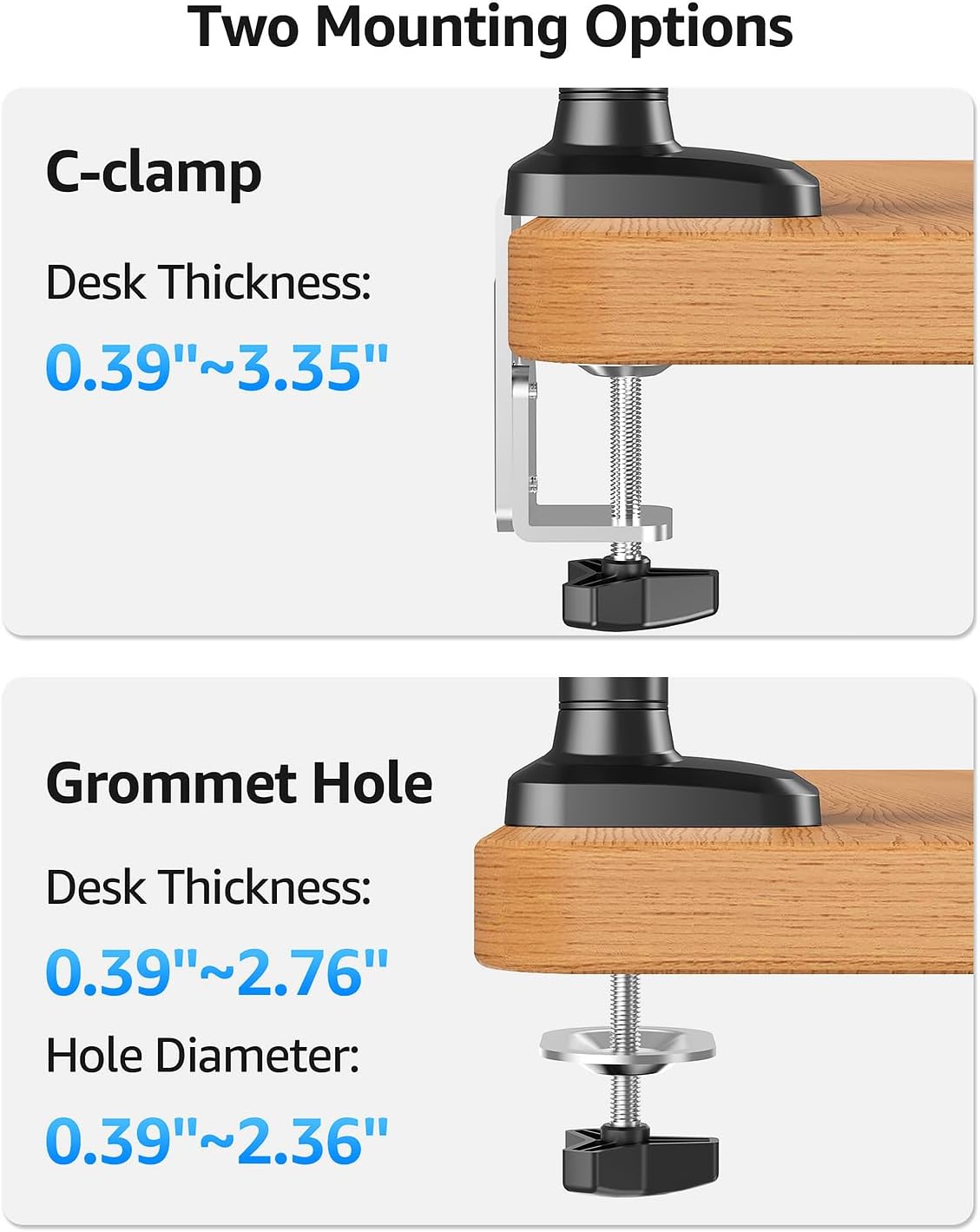 MOUNTUP Dual Monitor Mount Holds for 4.4-26.5lbs, Full-motion Monitors Stand Max 39 inch, Gas Spring Monitor Stand for 2 Monitor, Height Adjustable Monitors Desk Mount with C-Clamp＆Grommet Base