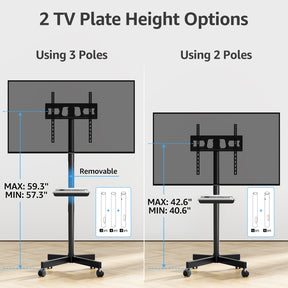 MOUNTUP Rolling TV Stand Mobile TV Cart for 23-60” TVs, Portable TV Floor Stand with Wheels for 27 32 43 50 55 inch Flat/Curved TVs, Height Adjustable, Tilting Mount, Max VESA 400x400mm, MU1117