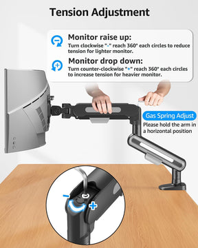 MOUNTUP Single Monitor Desk Mount Holds Max 26.5lbs, Monitor Mount for 13-34 inch, Full-Motion Monitors Stand, Height Adjustable Gas Spring Monitors Arm with C-Clamp＆Grommet Base