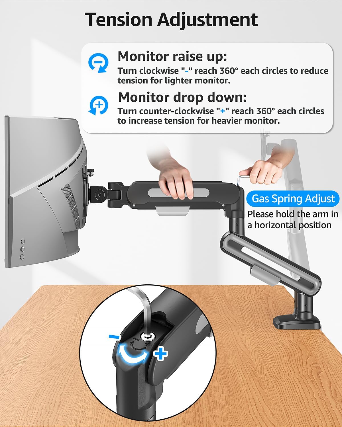 MOUNTUP Dual Monitor Mount Holds for 4.4-26.5lbs, Full-motion Monitors Stand Max 39 inch, Gas Spring Monitor Stand for 2 Monitor, Height Adjustable Monitors Desk Mount with C-Clamp＆Grommet Base