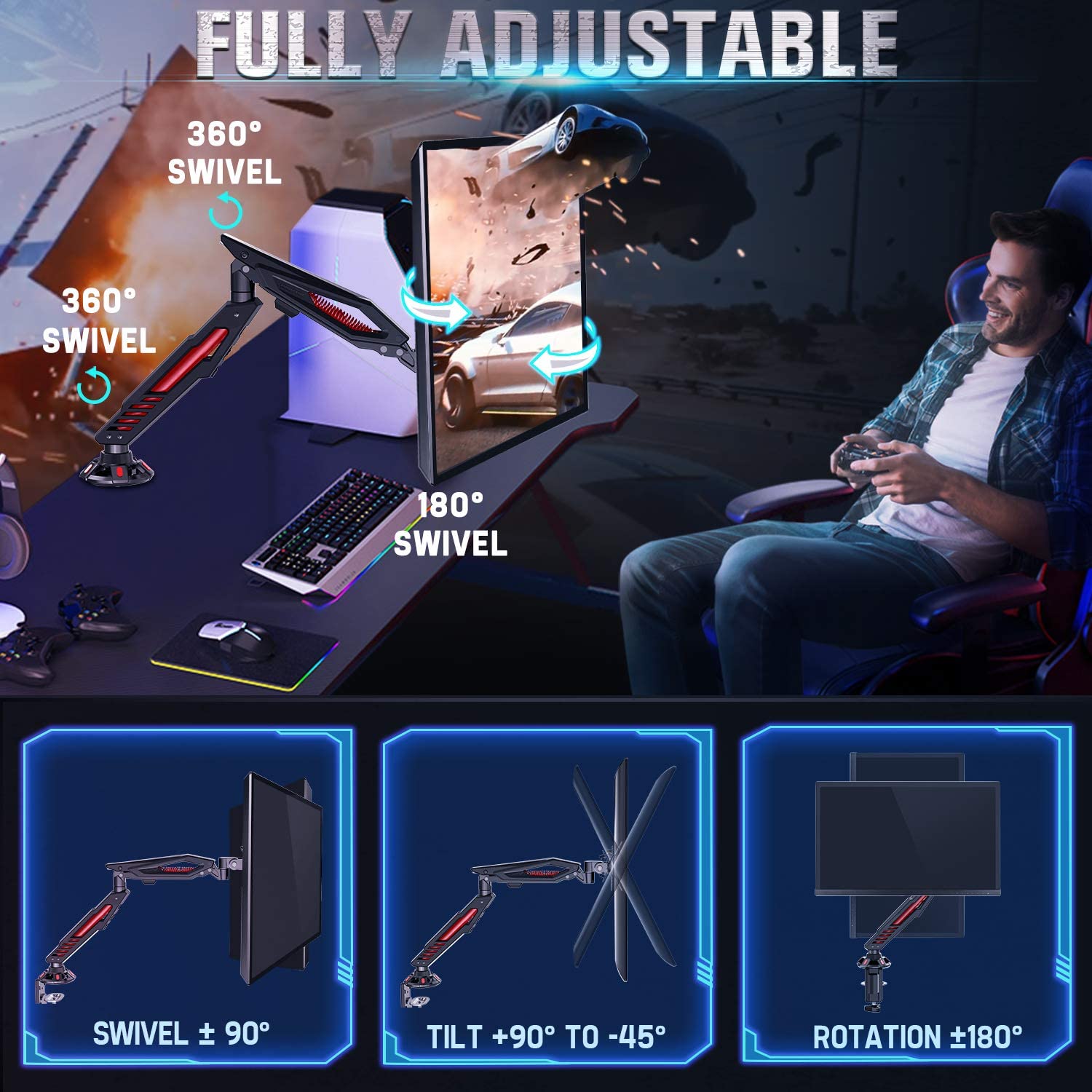 Single Monitor Desk Mount for 17''-32'' Monitors for Gaming