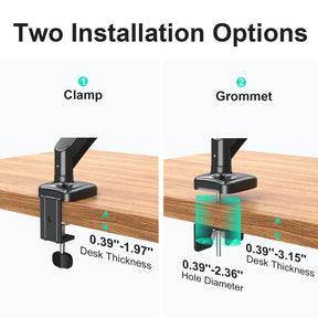single monitor desk mount offers 2 installation options