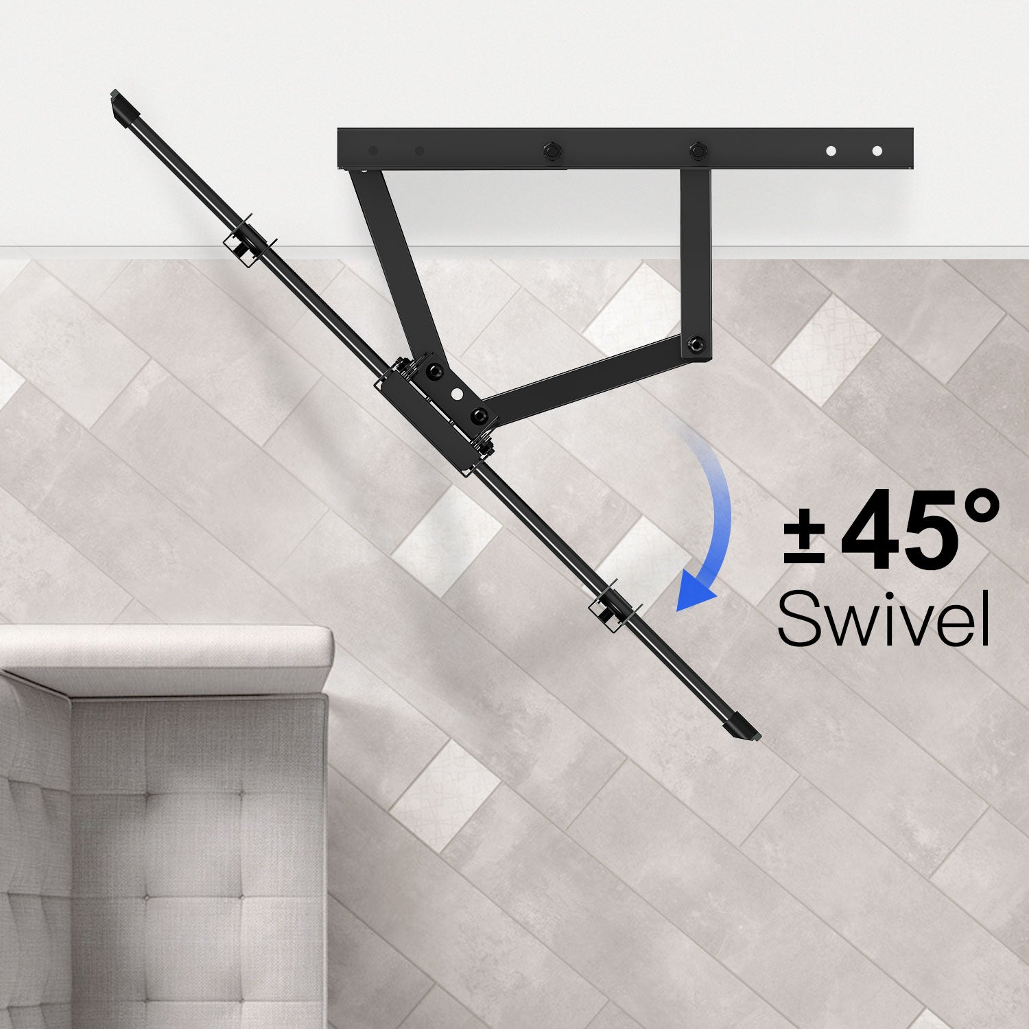 swivel TV mount turns the TV 45° left or right