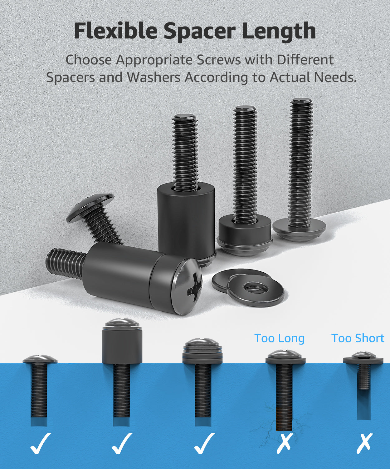 MOUNTUP Universal TV Mounting Hardware Screw Kit with Box - M4 M6 M8 Screws, Spacers & Washers for Most LED LCD OLED 4K TVs, Replacement Screws for TVs/Monitor Mounting, MU9041