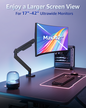 MOUNTUP Heavy Duty Single Monitor Arm Holds up to 33lbs, Monitor Stand for Desk for Max 42 Inch Screens, Height Adjustable Gas Spring Ultrawide Monitors Mount with C-Clamp & Grommet Base