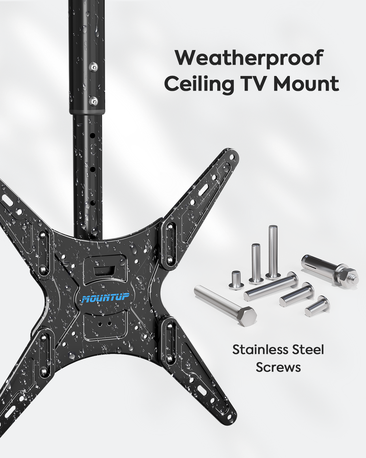 MOUNTUP Outdoor Ceiling TV Mount for 26"-65" TVs, Waterproof & Rustproof Outside Ceiling Mount with Stainless Steel Hardware, Heavy Duty 99lbs Full Motion Bracket for Patio/Gazebo, Max VESA 400x400m