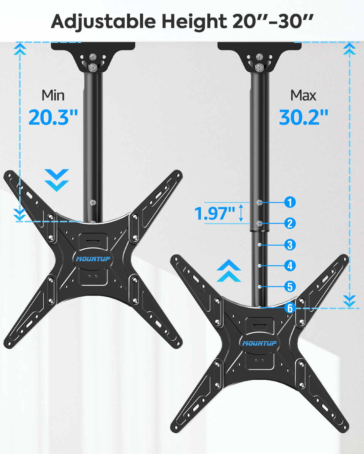 MOUNTUP Outdoor Ceiling TV Mount for 26"-65" TVs, Waterproof & Rustproof Outside Ceiling Mount with Stainless Steel Hardware, Heavy Duty 99lbs Full Motion Bracket for Patio/Gazebo, Max VESA 400x400m