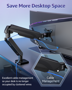 MOUNTUP Heavy Duty Single Monitor Arm Holds up to 33lbs, Monitor Stand for Desk for Max 42 Inch Screens, Height Adjustable Gas Spring Ultrawide Monitors Mount with C-Clamp & Grommet Base