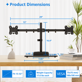 Dual Monitor Desk Stand for 13''-27’’ Monitors MU1014